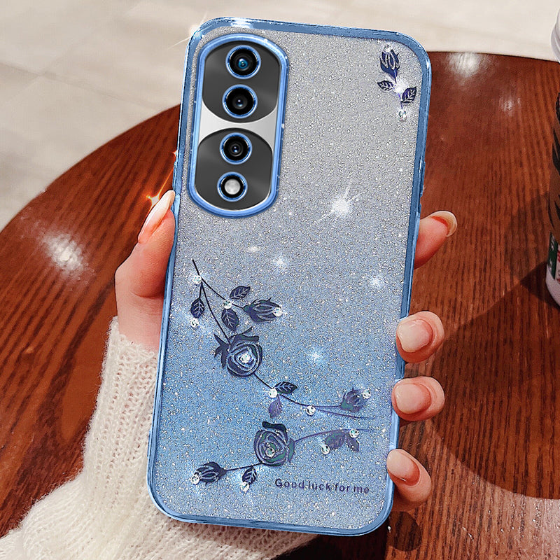 For Honor 70 Pro 5G Flexible TPU Cell Phone Cover Glitter Powder Flower Pattern Decor Rhinestone Design Smartphone Case Shell For Honor 70 Pro 5G Flexible TPU Cell Phone Cover Glitter Powder Flower Pattern Decor Rhinestone Design Smartphone Case Shell